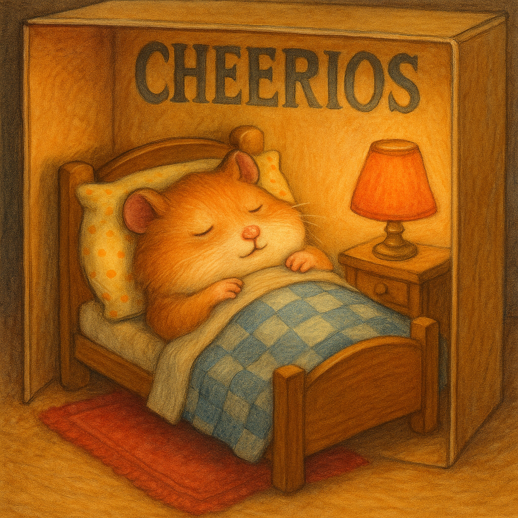 Hamster sleeping in tiny bed